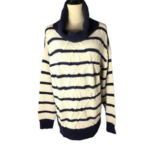Chaps Knit Stripped Off White and Blue Turtle Neck